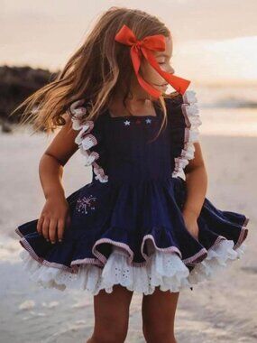 New Love & Grow Lady Liberty Pinafore 2pc Tunic Set Fireworks July 4th size 6